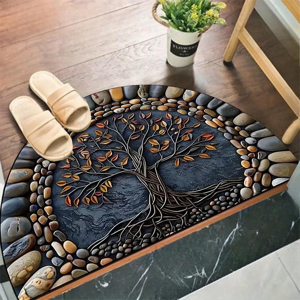 

Floral Half Circle Doormat Water Absorbent Anti Dirt Entryway Bathroom Rug Non Slip Printed Mat for Home