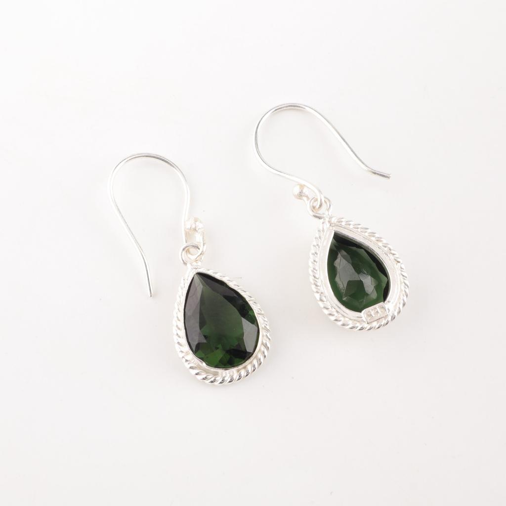 Green Tourmaline Gemstone 925 Solid Silver Jewelry Handmade Hook Earrings 1.40" EE-9-39