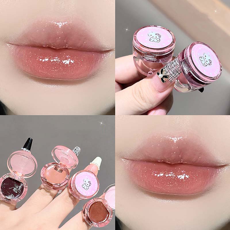 Diamond Crystal Glitter Lip Gloss Matte Red Brown Lip Tint Cute Cat Ring Lip Gloss Moisturizer Non Stick To Korean Make Up