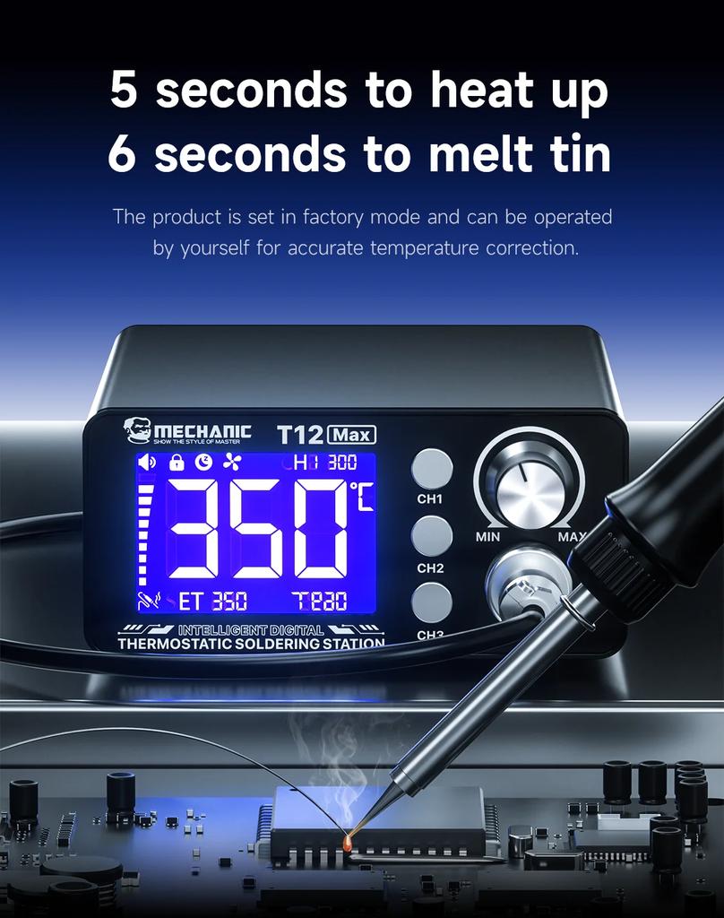MECHANIC T12 MAX Soldering Station 5s Heat 6s Melt One-Touch Digital Display Constant Temperature Soldering Iron Kit Repair Tool