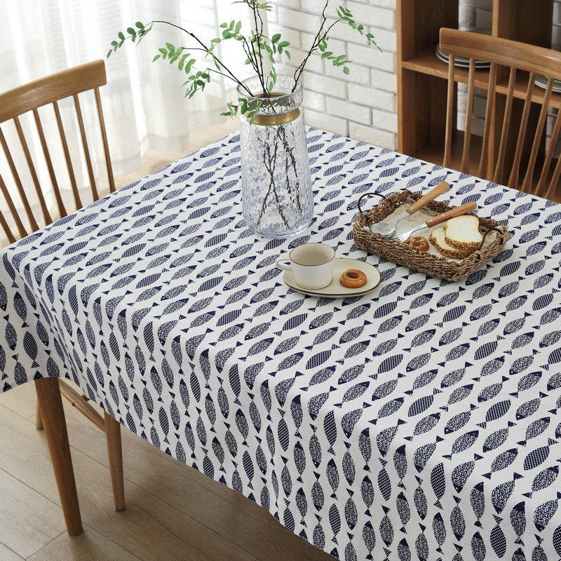 Japanese Fish And Geometric Arrow Tablecloth Coffee Tea Table Pad Meal Cloth Home Decor