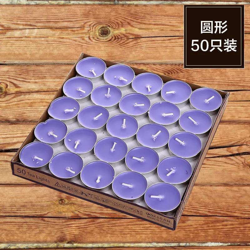 50 Pieces of Round Paraffin Wax Candle Romantic Layout Smokeless Wedding Lover Proposal Confession Smokeless Tea Wax Candle Jars