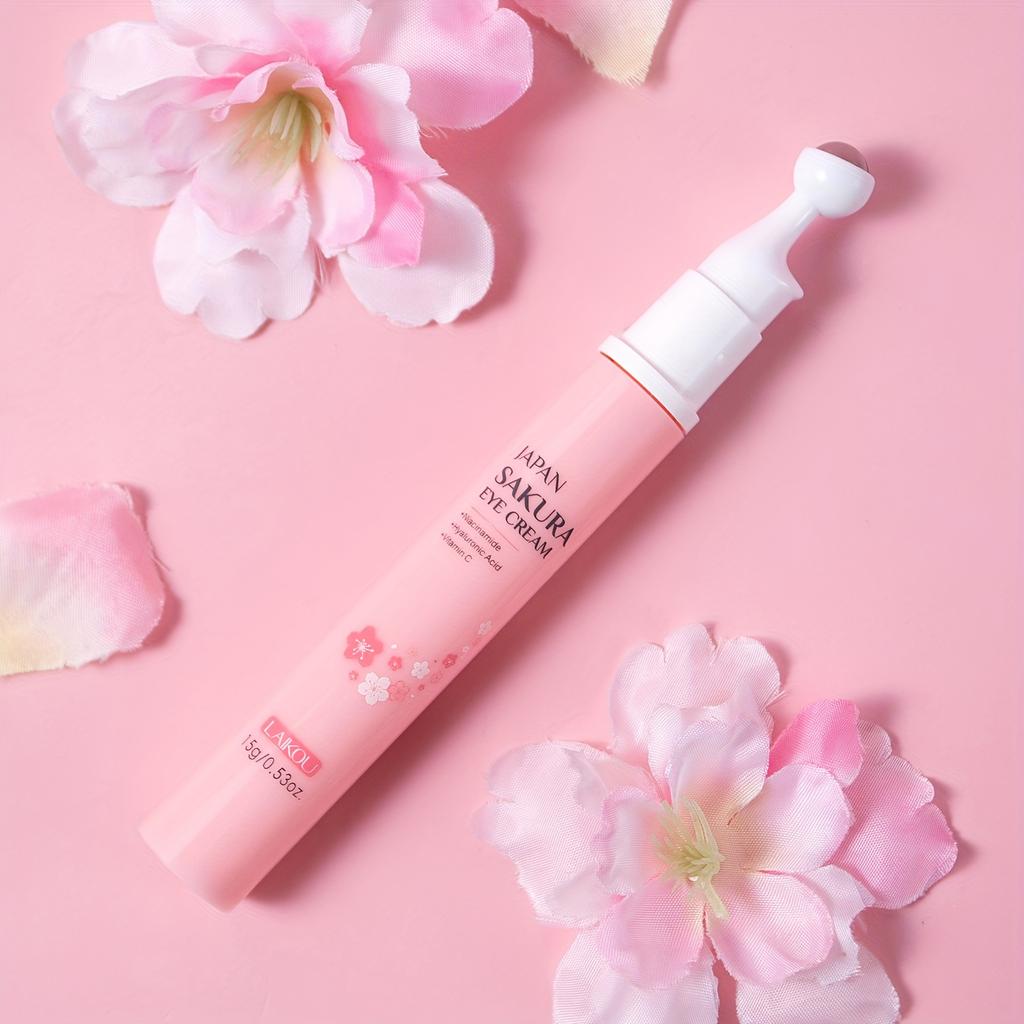LAIKOU Sakura Eye Cream - Smoothing Eye Roller with Vitamin C, Niacinamide & Hyaluronic Acid, Cherry Blossom Scent, Moisturizing &, Eye Care