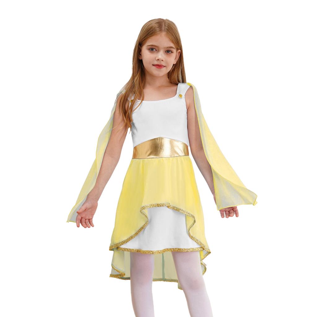 Kostium Greckiej Togi dla Dziewczynki: Bezrękawna Asymetryczna Zwiewna Sukienka Patchworkowa na Halloween Kostium Księżniczki Starożytnego Rzymu Cosplay