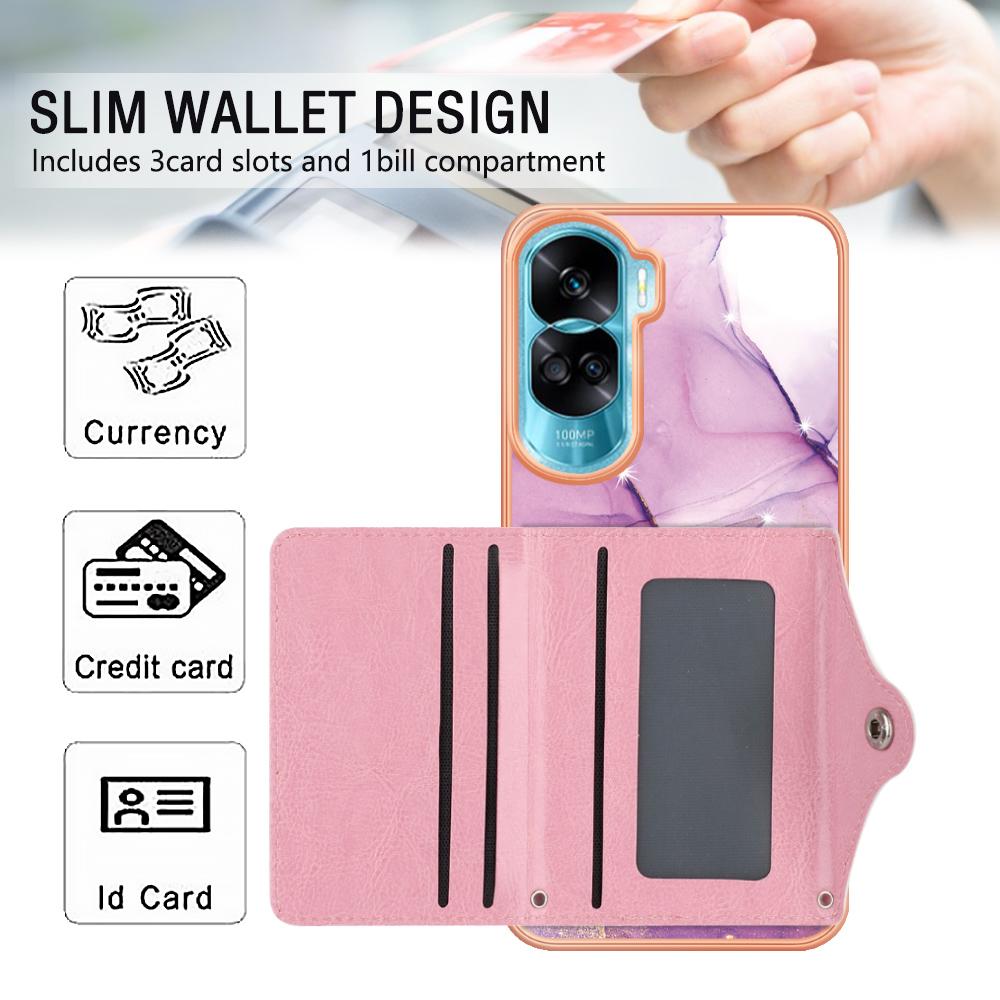 YB Leather Coating Series-9 for Honor 90 Lite 5G/X50i 5G Case Card Slot Kickstand PU+TPU IMD Phone Cover