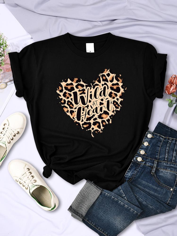 Fashion Leopard Wild At Heart Women'S Tshirt Cotton Breathable Short Sleeve Casual Comfortable Clothing Cotton Oversized T Shirt
