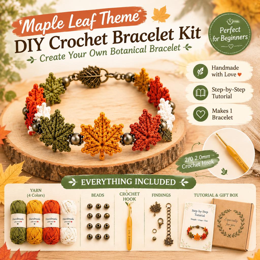 DIY Nature-Inspired Crochet Bracelet Kit with Tools and Gift Box