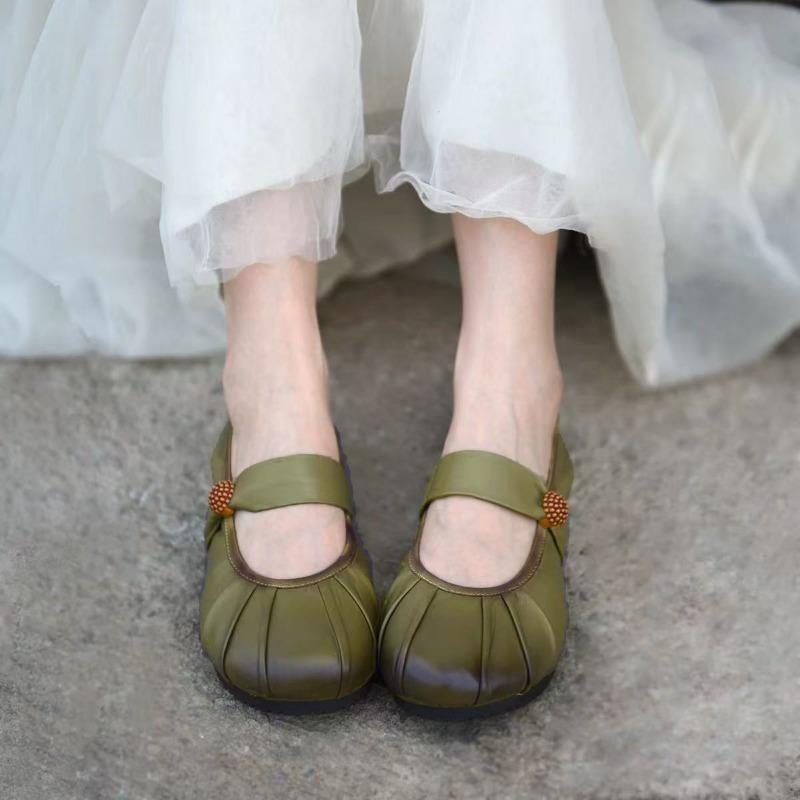 The first layer of soft cowhide soft sole bag head women's shoes retro shallow mouth single shoes new non-slip casual and comfortable