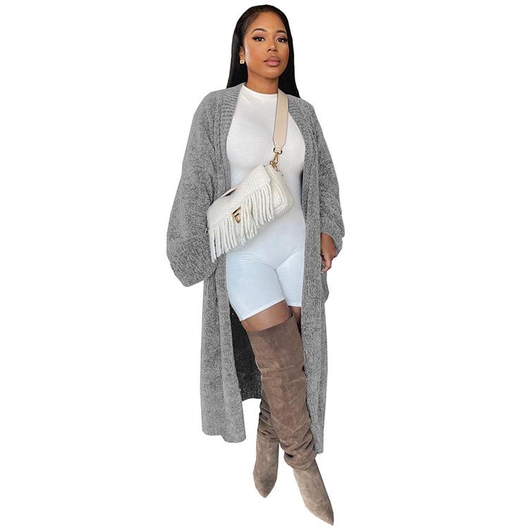 European & American Women's Solid Color Long Knit Cardigan - Nightclub & Casual Style