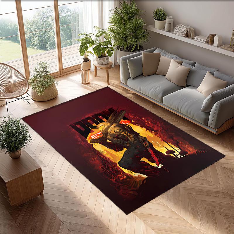 DOOM Printed Crystal Velvet Area Rug, Soft Anti-Slip Water Absorbent Floor Mat for Living Room Bedroom