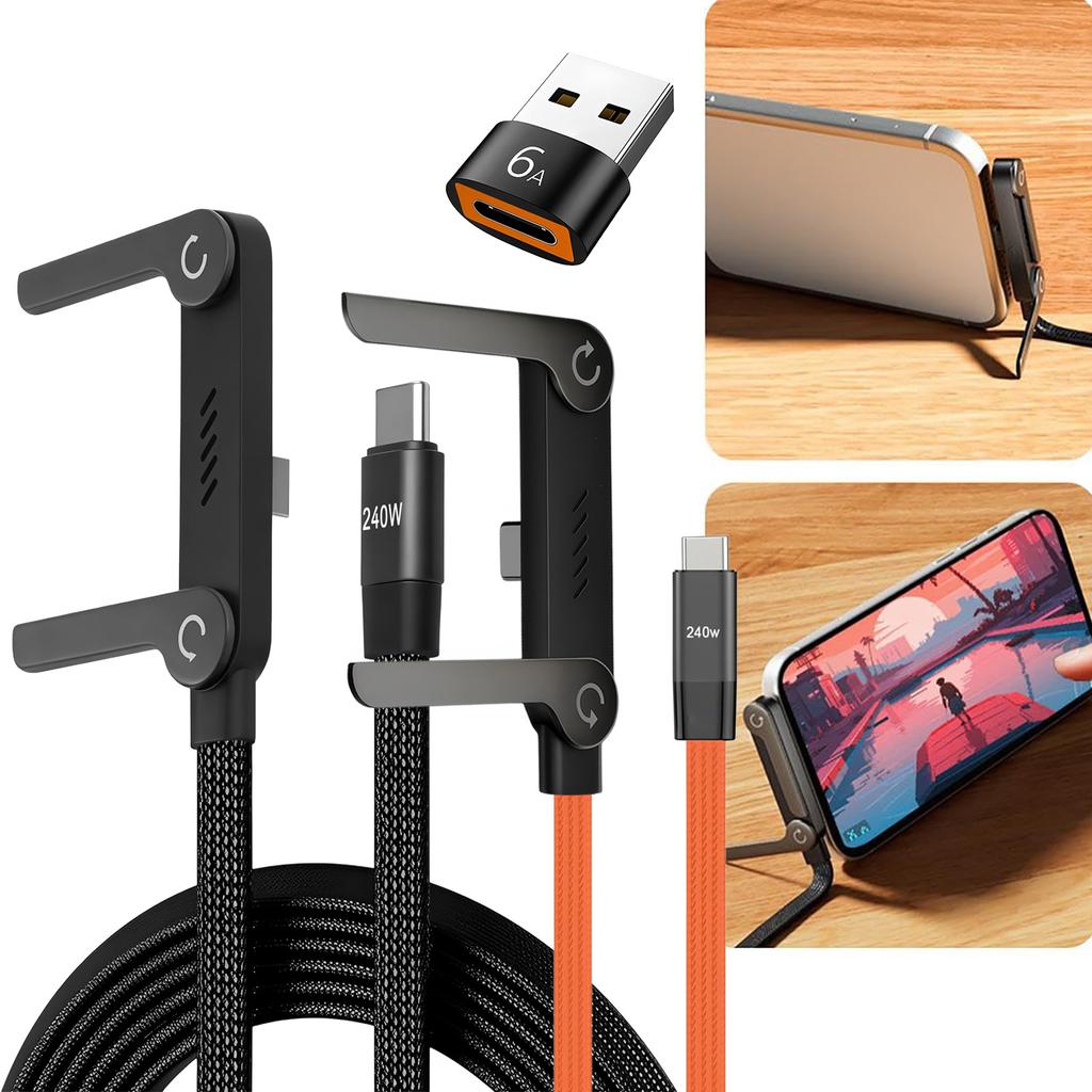 Foldable Charging Cable With Integrated Stand Fast Charging Cable Phone Tablet 111W Ultra-Fast Data Cable Phone Holder