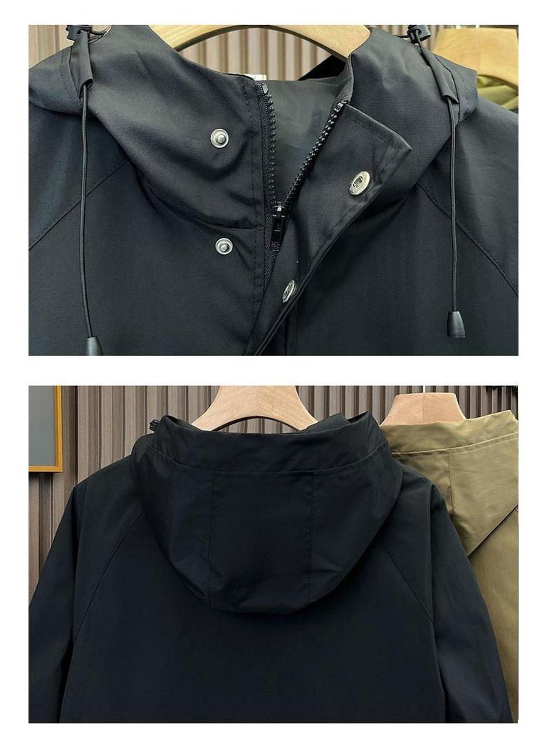 Men's Windproof Hooded Mountaineering Jacket - Solid Color, Fashionable and Casual Workwear