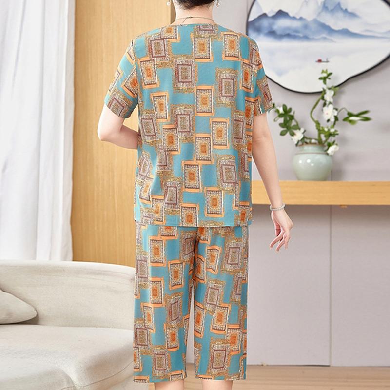 Duże Rozmiary 3XL-8XL Elegancki Damski Zestaw Dwuczęściowy Letnia Vintage Odzież Luźne Zestawy Spodni