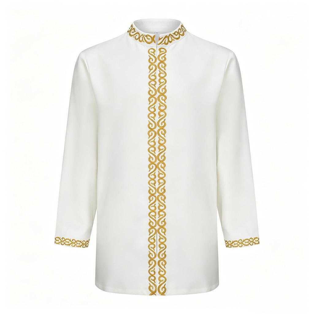 Men 2‑Piece Casual Set, Long Sleeve Mandarin Collar Embroidered African Style Shirt & Pants