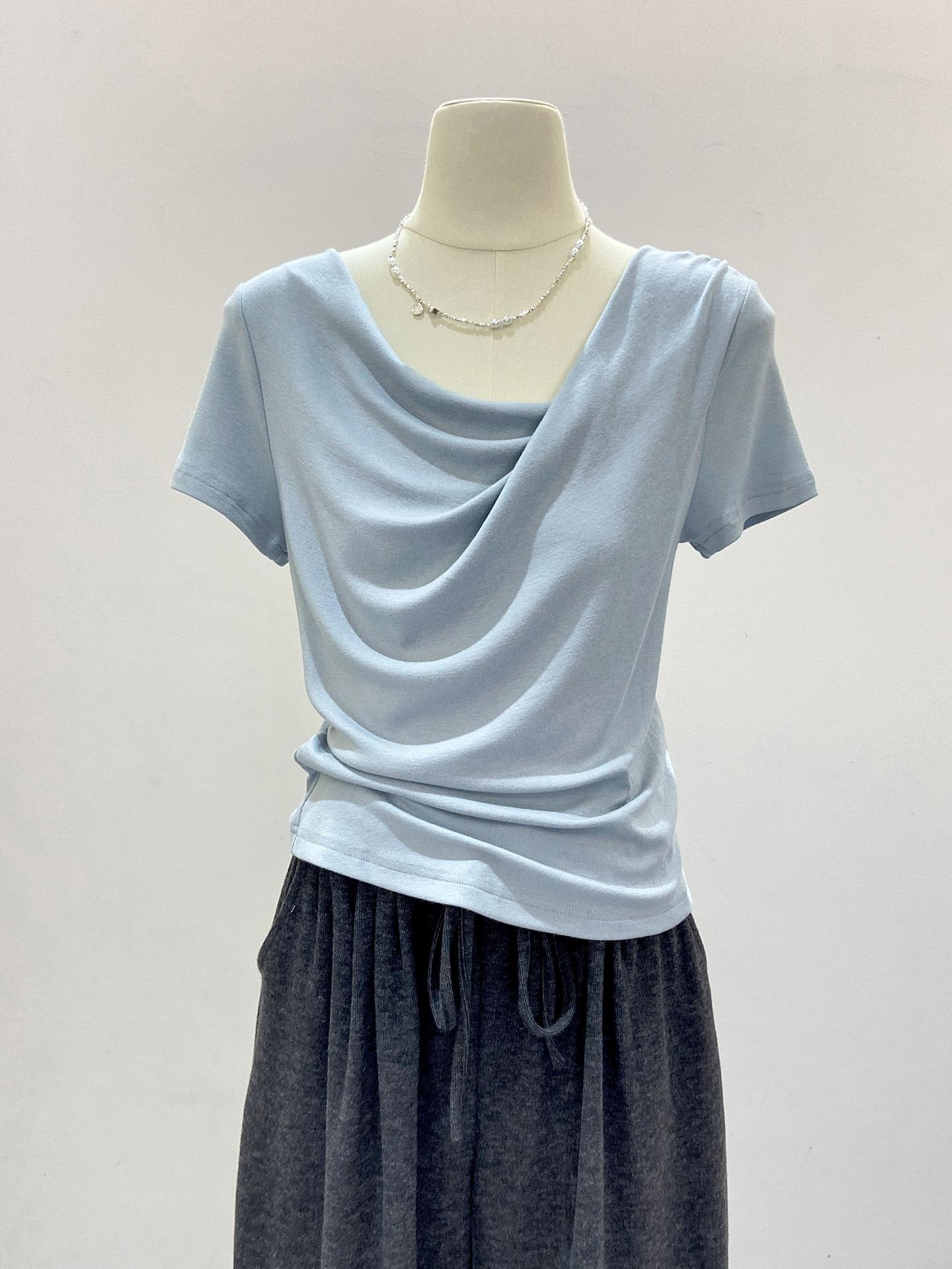 Women Irregular Cowl Neck Off Shoulder Short Sleeve Casual Bottoming T Shirt S