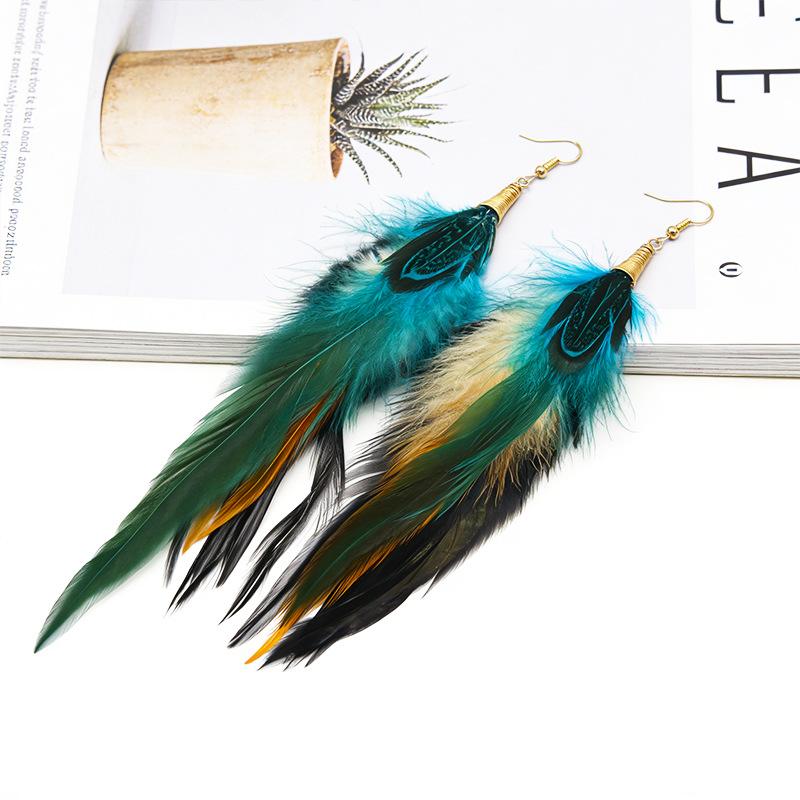 Feather Earrings Long Retro Personality Resurrection Festival Exaggerated Fringed Peacock Earrings
