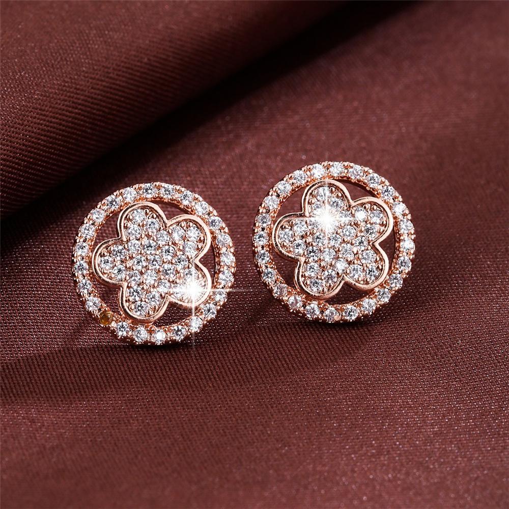 Elegant Plant Female White Zircon Earring Charm Gold Silver Rose Color Stud Earrings For Women Vintage Wedding Jewelry