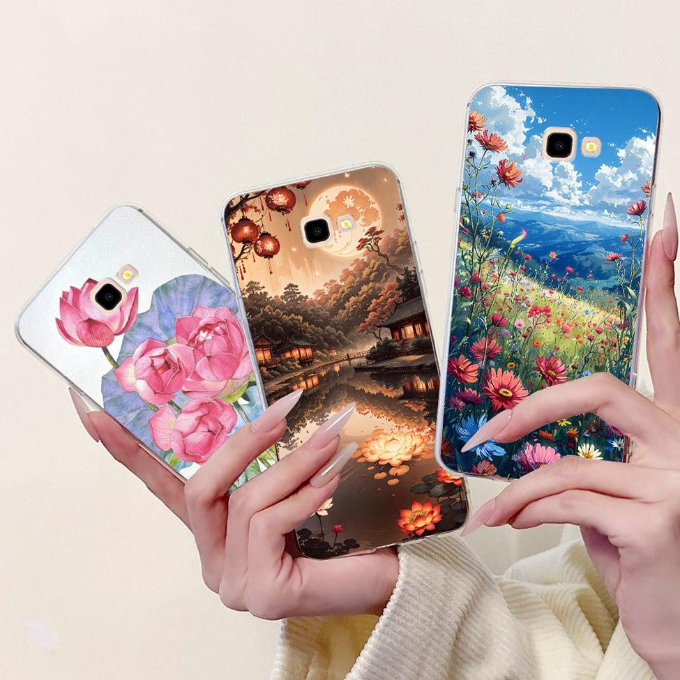 For Samsung J4 Plus Case Clear Cute Fashion Flowers Cool Painted Back Cover For Samsung Galaxy J4+ Phone Case SM-J415F SM-J415G