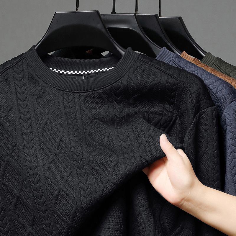 Men's Solid Color Pullover Sweater - Long Sleeve, Casual Round Neck T-Shirt