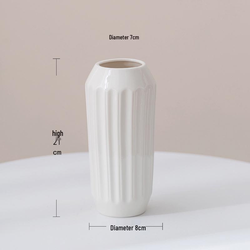 Nordic Minimalist White Ceramic Vase for Hydroponic and Dried Flower Arrangements in Modern Living or Dining Spaces