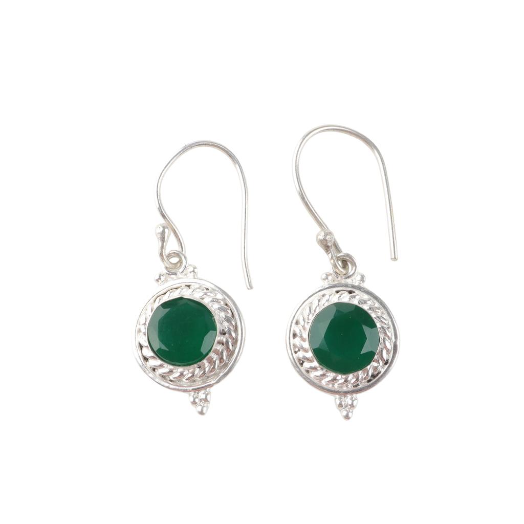 Green Onyx Gemstone 925 Sterling Silver Jewelry Handmade Women Earrings 1.43" EE-117-13