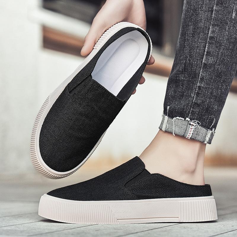 Summer Mesh Breathable Men's Shoes Trend Versatile Comfortable Simple Half Tray Fashion Board Shoes Personalized Black Pedal