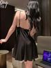 Sexy Slit Strap Nightdress Imitation Silk Summer Backless Bed Flirting Pure Desire Erotic Women'S Dress Elegant V Neck Top Uy5T