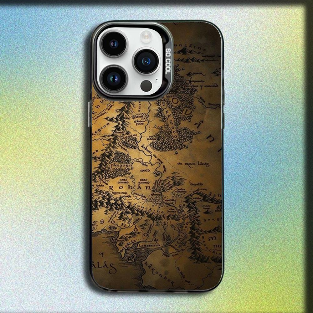

The Lord of the R-Rings Map Phone Case For iPhone 16,15,14,13,12,11,Mini,Pro,SE,MAX Gray Matte Silicone Black Cover iPhone11PRO