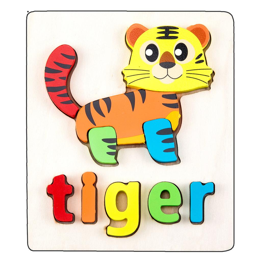 Wooden Children'S Early Education 3D Three-Dimensional Word Puzzle Animal Traffic Puzzle Enlightenment Parent-Child Interaction Educational Toy