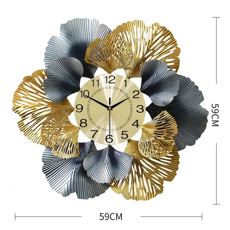 Metal Wall Clock Circular American European Creative Ginkgo Leaf Wall Clock Fashion Living Room Decoration Luxury Art WallL7O9F5
