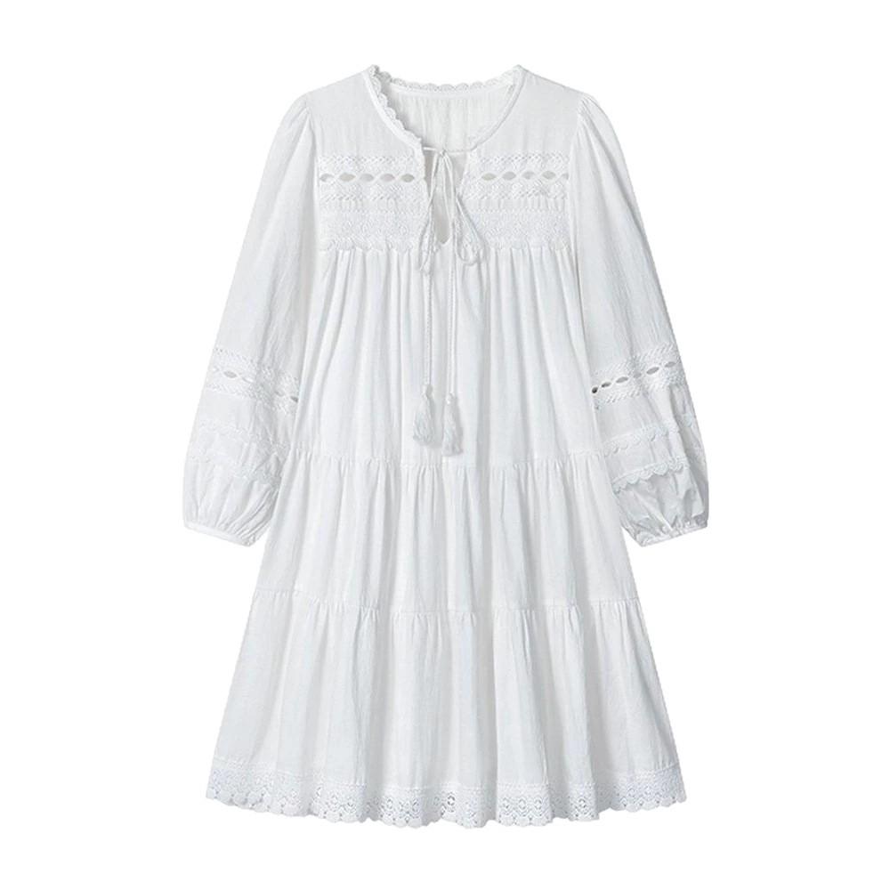 White lace splicing holiday dress women's summer new Yunnan Xinjiang grassland travel photo dress