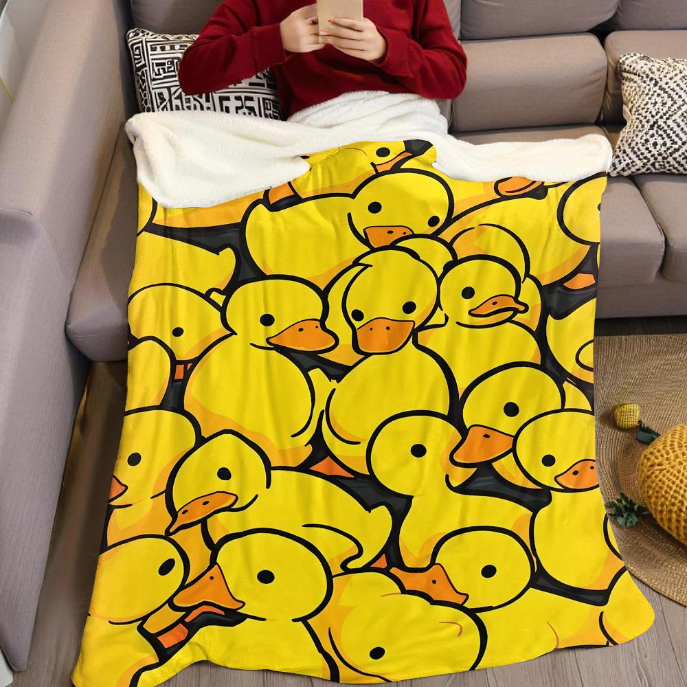 Rubber Duck Print Flannel Blanket Warm Soft Halloween Christmas Couch Warm Cozy Decorative Decor Gift for All Season