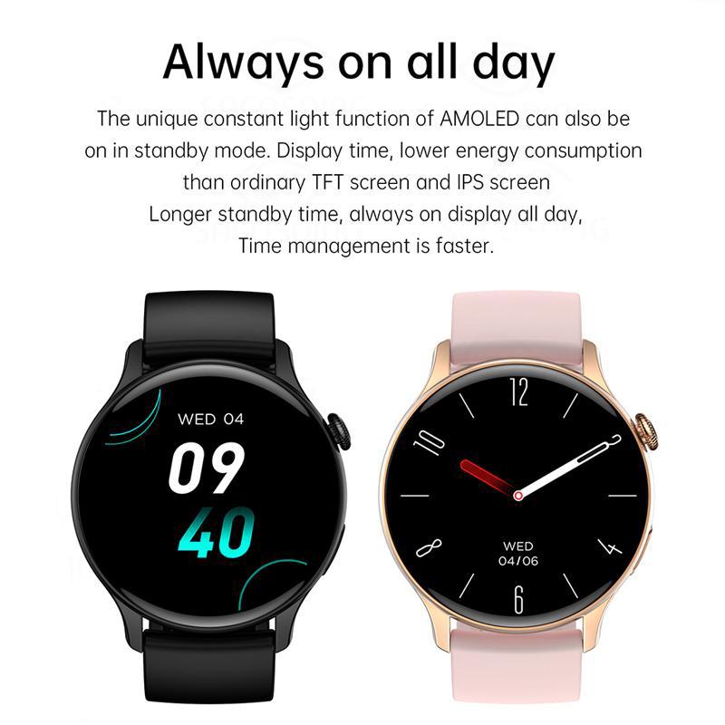 SACOSDING AMOLED Smart Watch Women Always On Display Clock Bluetooth Call Voice Control IP68 Waterproof Fitness Bracelet Smartwatch Women