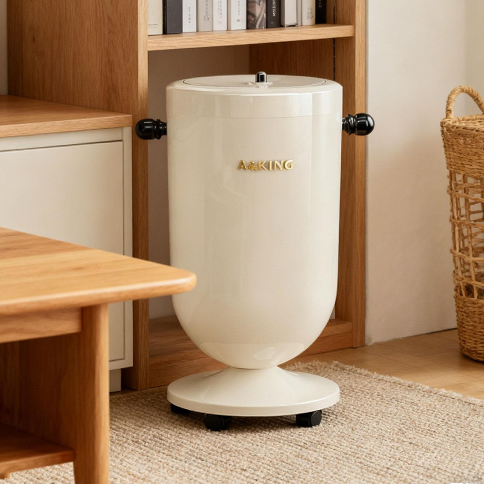 

Covered Waste Basket, Garbage Can and Wheels with Lid, Movable Bin, Trash for Home Living
