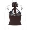 2025 Summer New Fashion Sexy Lace-up Fashionable Cut Out Vest off-the-Shoulder Sneaky Design Pure Color Sling Women