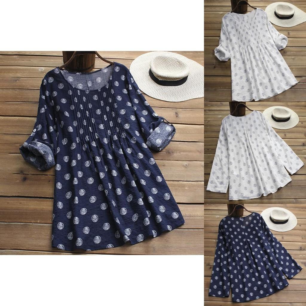Plus Size Women Printed Dot T-shirt Dress Featuring Comfortable Long Sleeve Design
