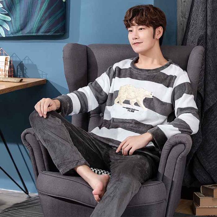 Men's Winter Pajamas Set - Thick Coral Fleece and Velvet Warm Flannel, Large Sizes Available