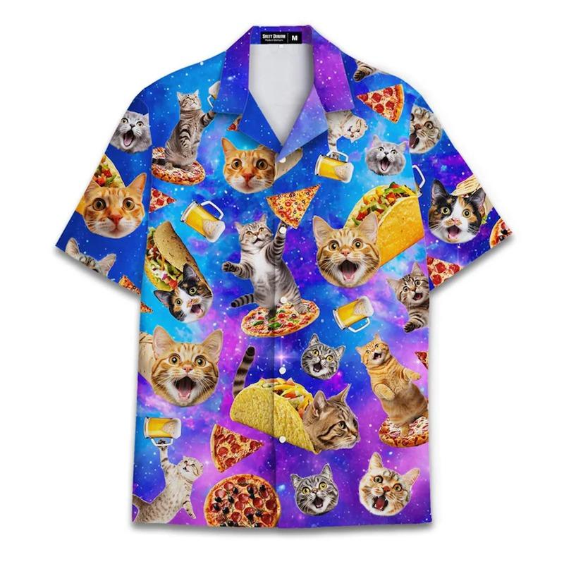 Camicia Hawaiana Estiva Unisex Gatto Pizza Dachshund Fantasia Divertente Casual Aloha Camicia Street Beach Vacanza Tendenza Moda Top Uomo