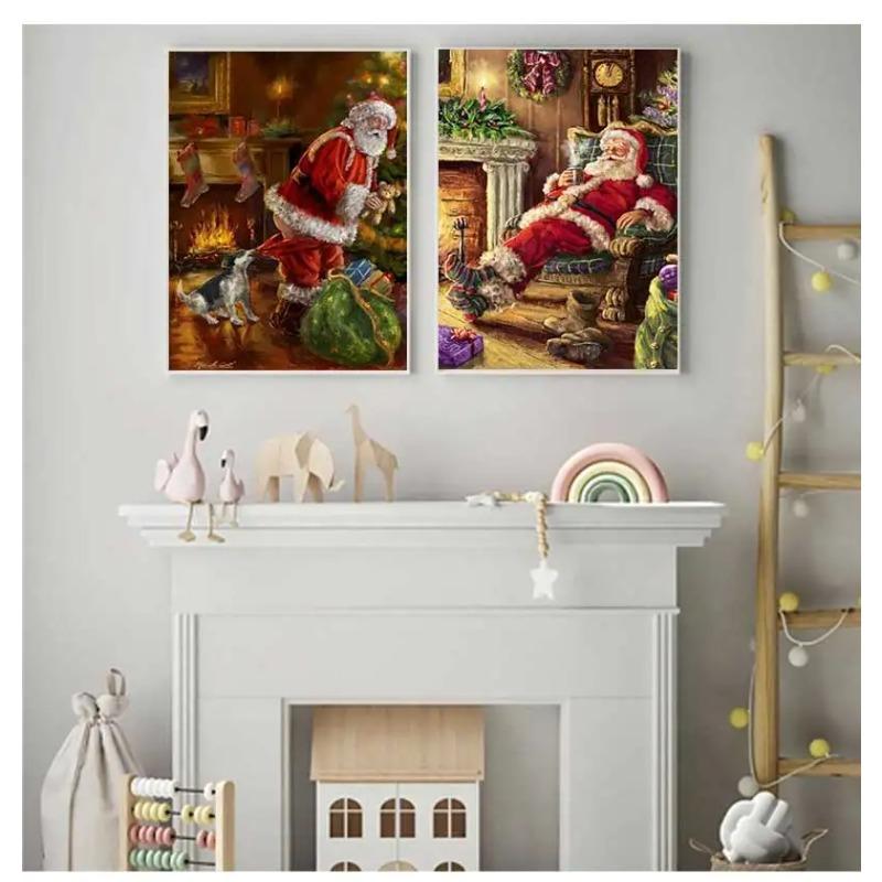 Happy New Year Christmas Series Canvas Painting Santa Lantern Posters and Prints Modern Wall Art Picture Bedroom Decoration