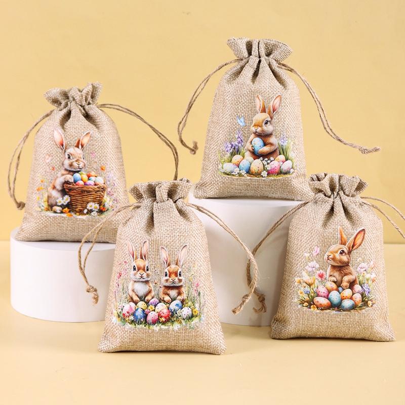 6Pcs Easter Linen Gift Bag Bunny Candy Cookie Packaging Bags Spring Easter Party Favor Supplies Kids Gifts Easter Decor 2026