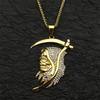 Stainless Steel Rhinestones Saint Death Santa Muerte Grim Reaper Pendant Necklace for Women Men Gold Plated Sickle Skull Jewelry