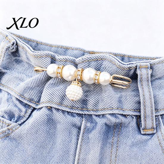 Removable Waist Tightener 2Pcs Faux Pearl for Pants, Reusable Cincher Pin Fashion Accessories Loose Jeans, No Sewing Waistband Skirts Skirt