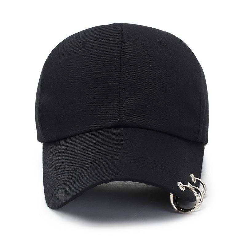 Baseball Cap Women Men Unisex Trendy Metal Rings Black Hip Hop Fashion Caps Sun Protect Hat Spring Autumn Sunshade Korean Casual