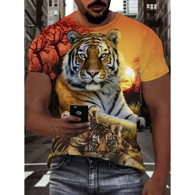 Men‘s T Shirt 3D Animals Print Y2k Casual Short Sleeve O Neck Loose Tee Top Streetwear Pullover Outdoor Oversized Clothing