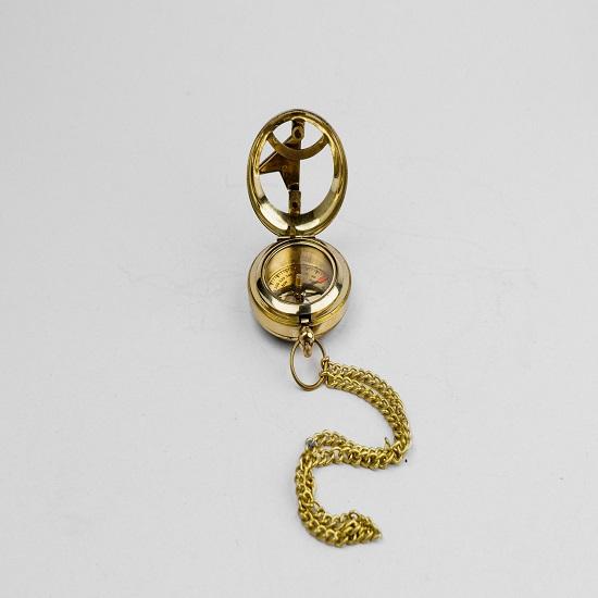 Brass Sundial Compass 5.08 Cm Pocket with Leather Cover Travel Compass Unique Gift for Travelers, Collectors, Outdoors