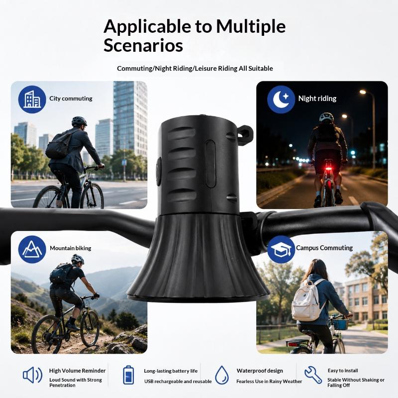 Bicycle Electric Horn Low Power Consumption Super Loud Waterproof Bike Bell for E-Scooter Mountain Bike Daily Riding Accessories