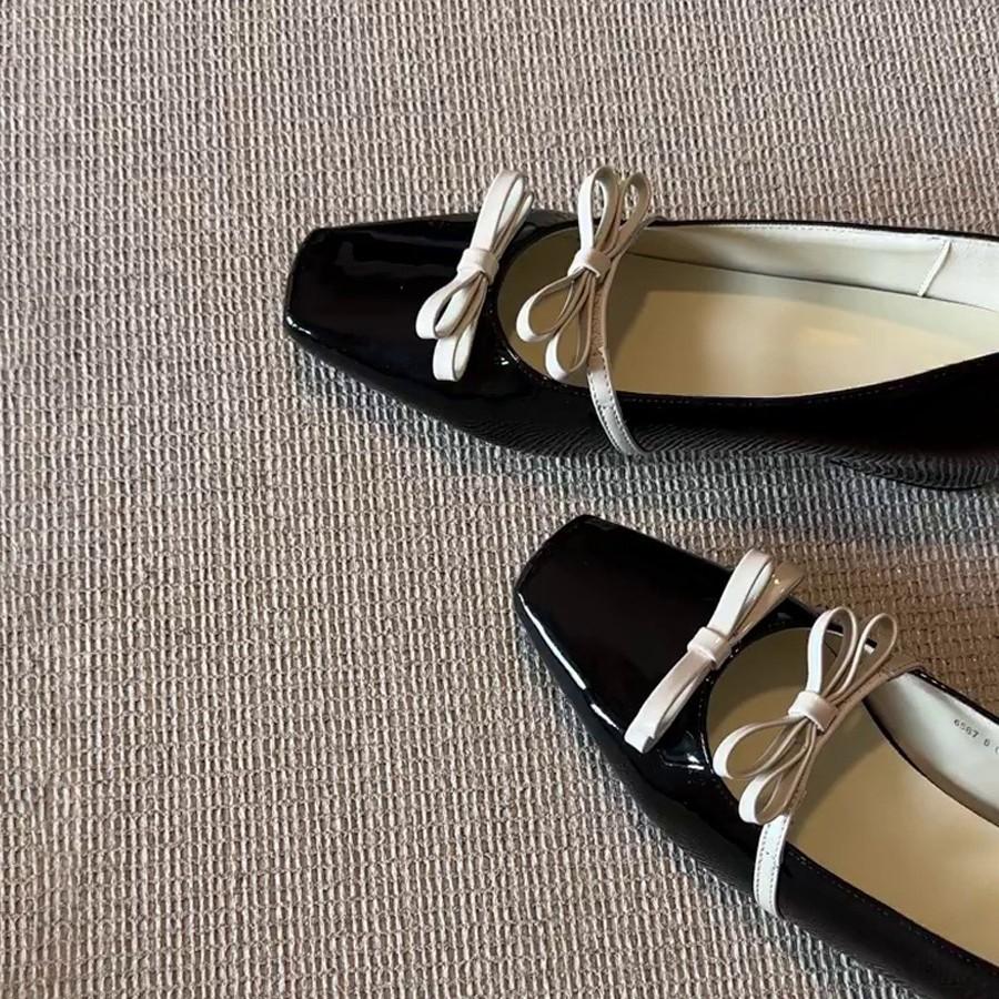 Mary Janes Ballet Flat Shoes French Butterfly Knot Low Cut Versatile Elegant Women's Shoes Round Toe Rubber