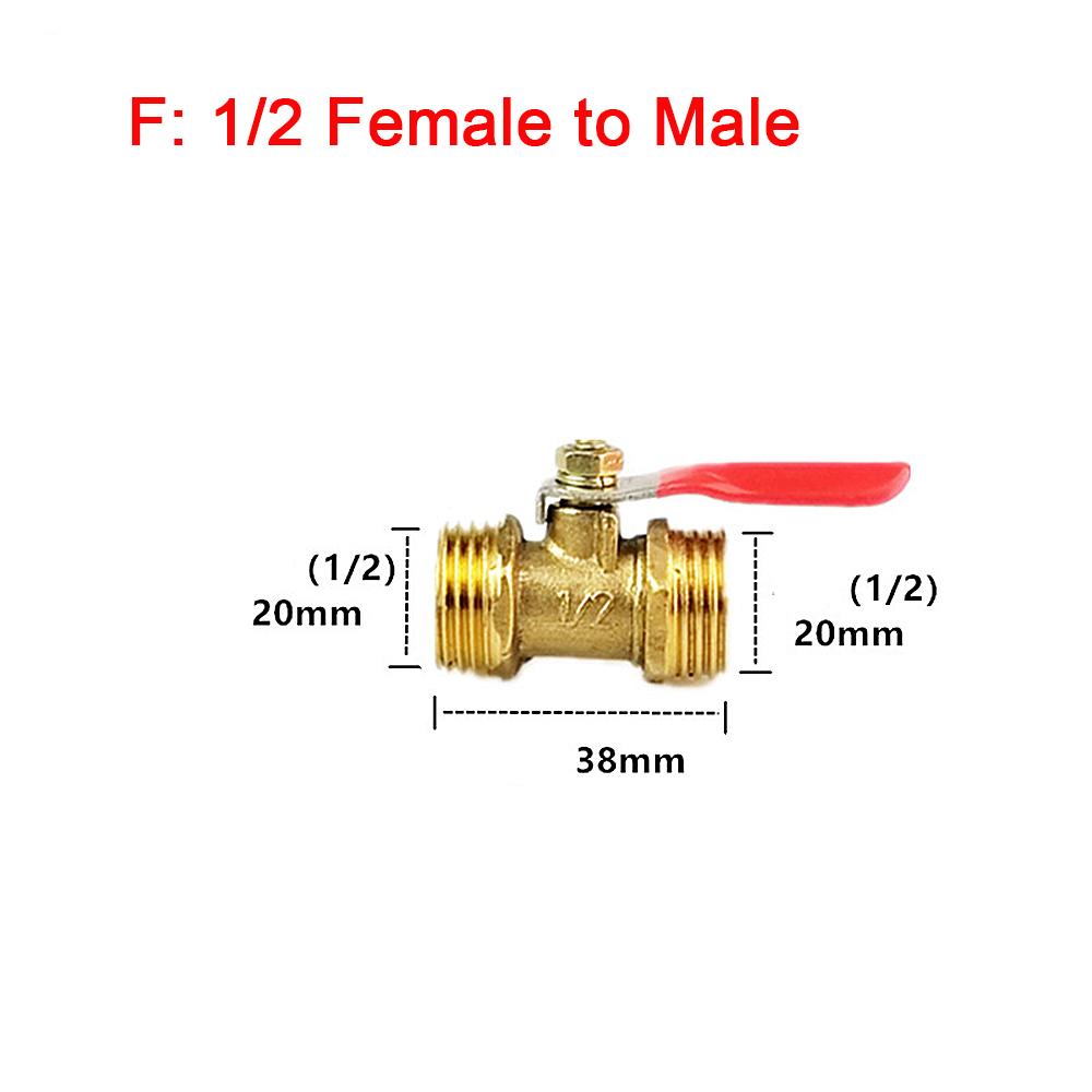 1/4" 1/2" BSP Female Male Thread Two Way Brass Pneumatic Shut Off Ball Valve Pipe Fitting Connector Coupler Adapter