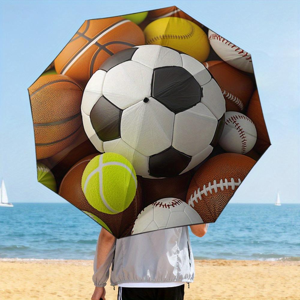 1pc Colorful Sports Balls Themed Automatic Folding Umbrella, Day-use Resistant Umbrella, Thickened Reinforced Umbrella Frame,