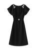 High-End Round Neck Studded Ruffle Sleeve Waist-Cinching Dress for Women - Summer Fashion